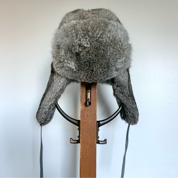 Gray Rabbit Fur Trapper Hat - Picture 14 of 15